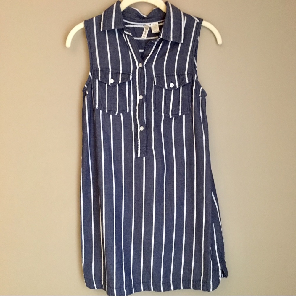 Japna Chambray Blue & White Striped Shirt Dress XS